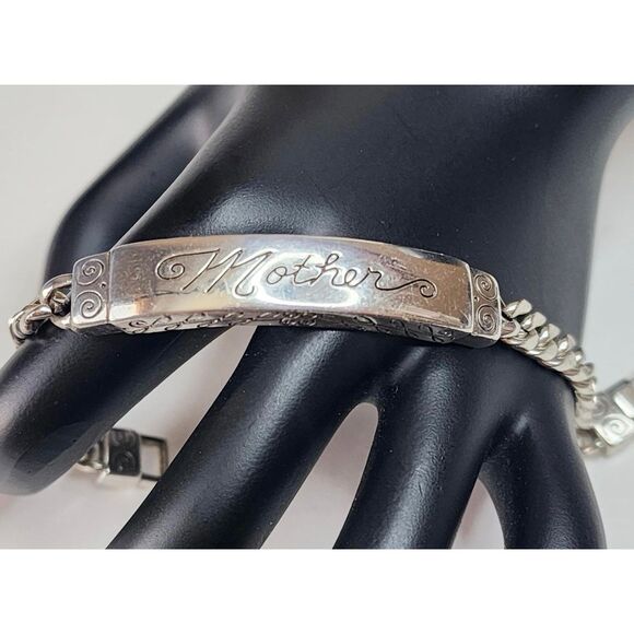 Brighton Women’s ID Bracelet Silver Plated Etched Mother Engraved Bar Link 7.5” - Picture 1 of 11